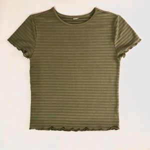 Olive-Green Lettuce-Trimmed Ribbed T-Shirt